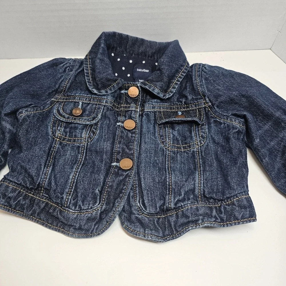 Baby Gap Denim Jacket‎ 12 18 Months Polka Dot Lined Jean Coat